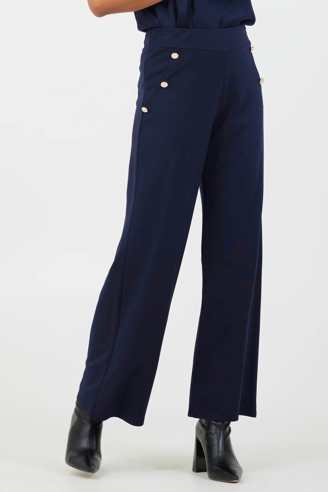 Johanna Wide Leg Pants w Button Detail