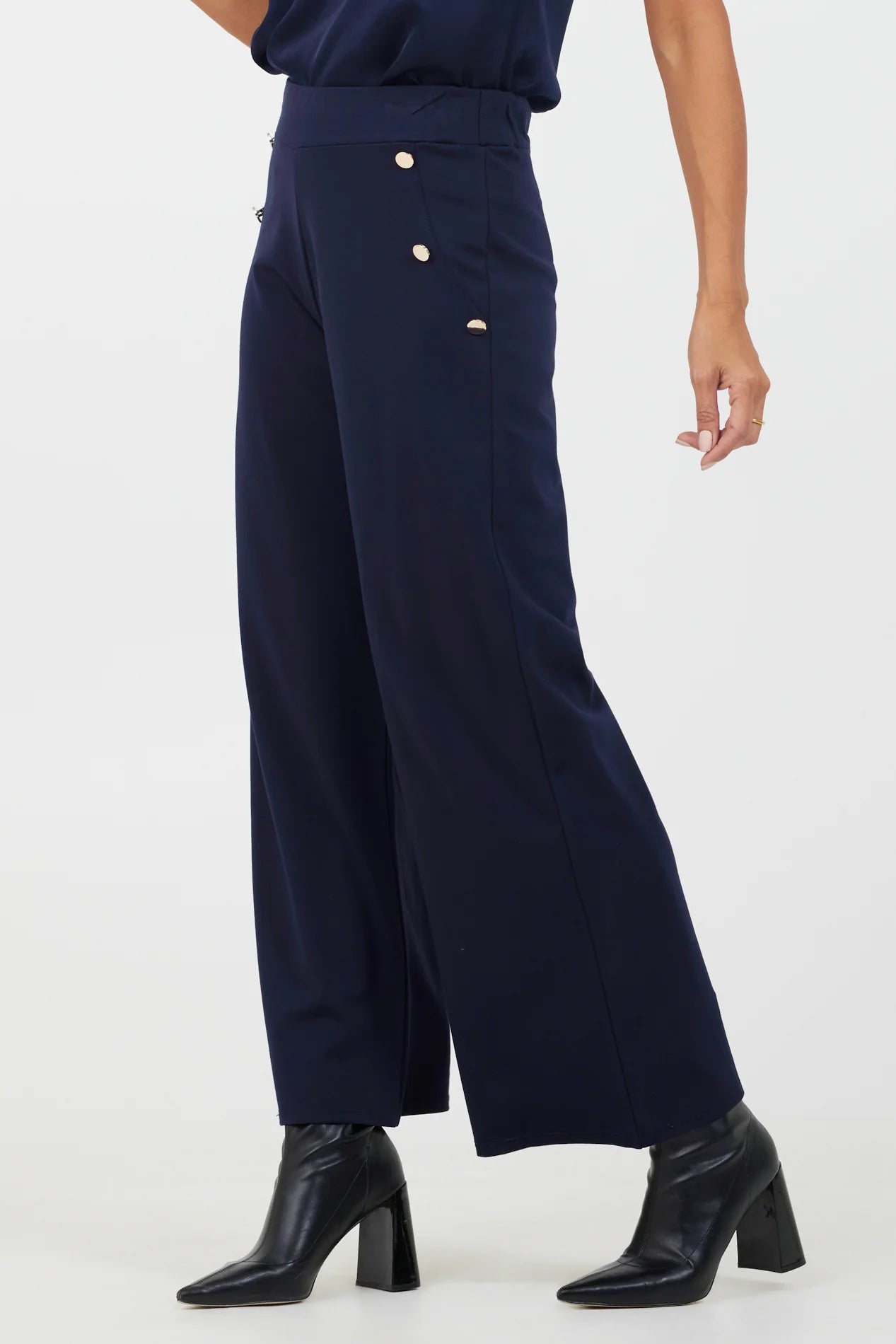 Johanna Wide Leg Pants w Button Detail