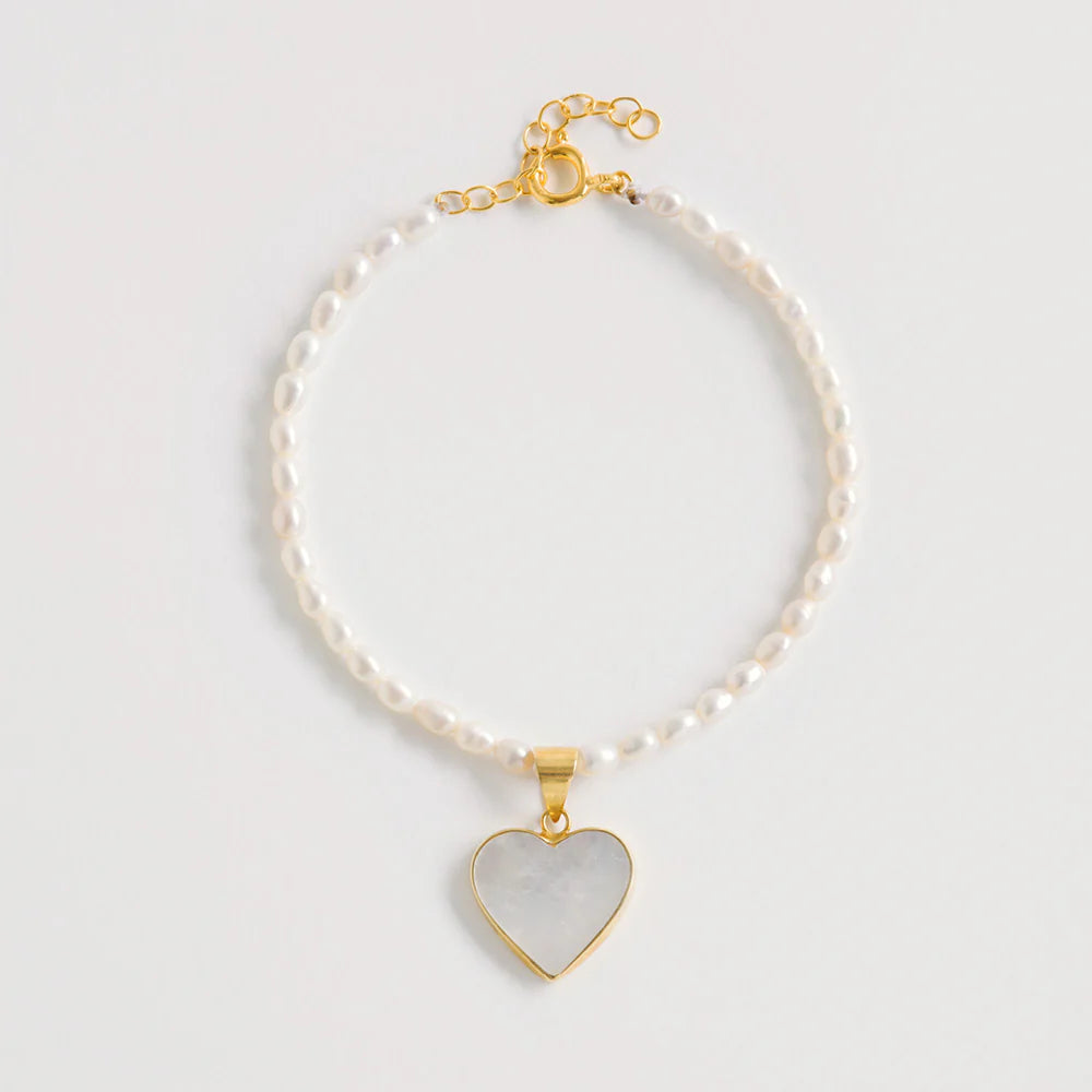Rice Pearl Bracelet w/ Heart Charm