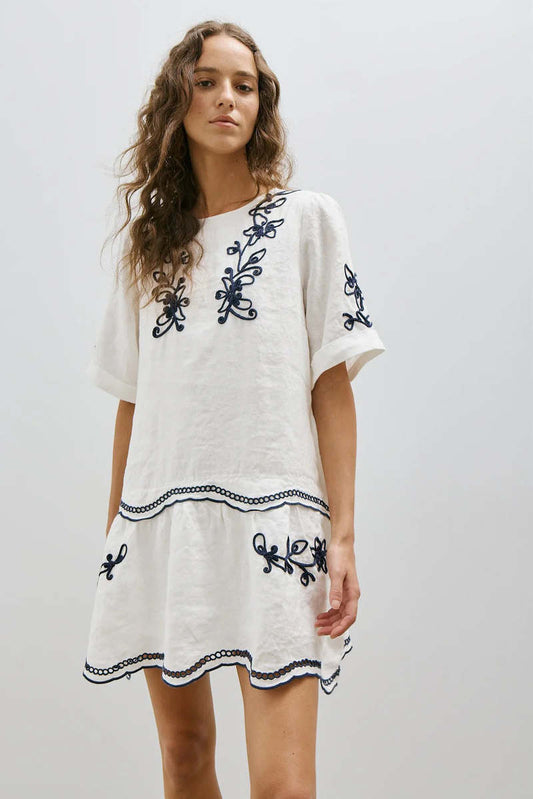 Lirio Dress - Off White/Embroidery