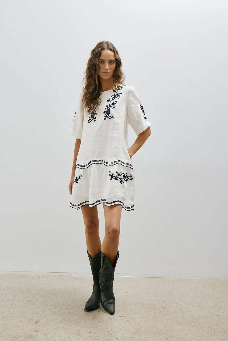 Lirio Dress - Off White/Embroidery