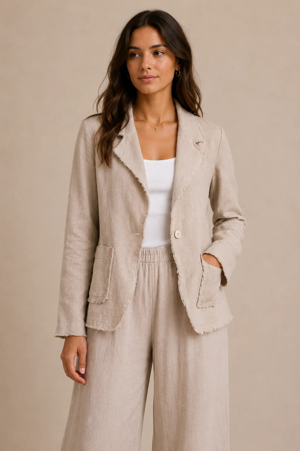 Raw Edge Linen Blazer