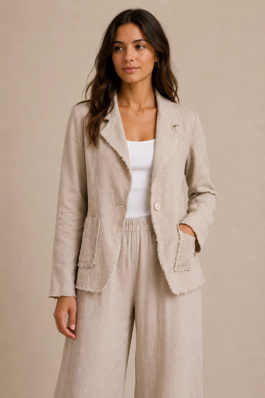 Raw Edge Linen Blazer