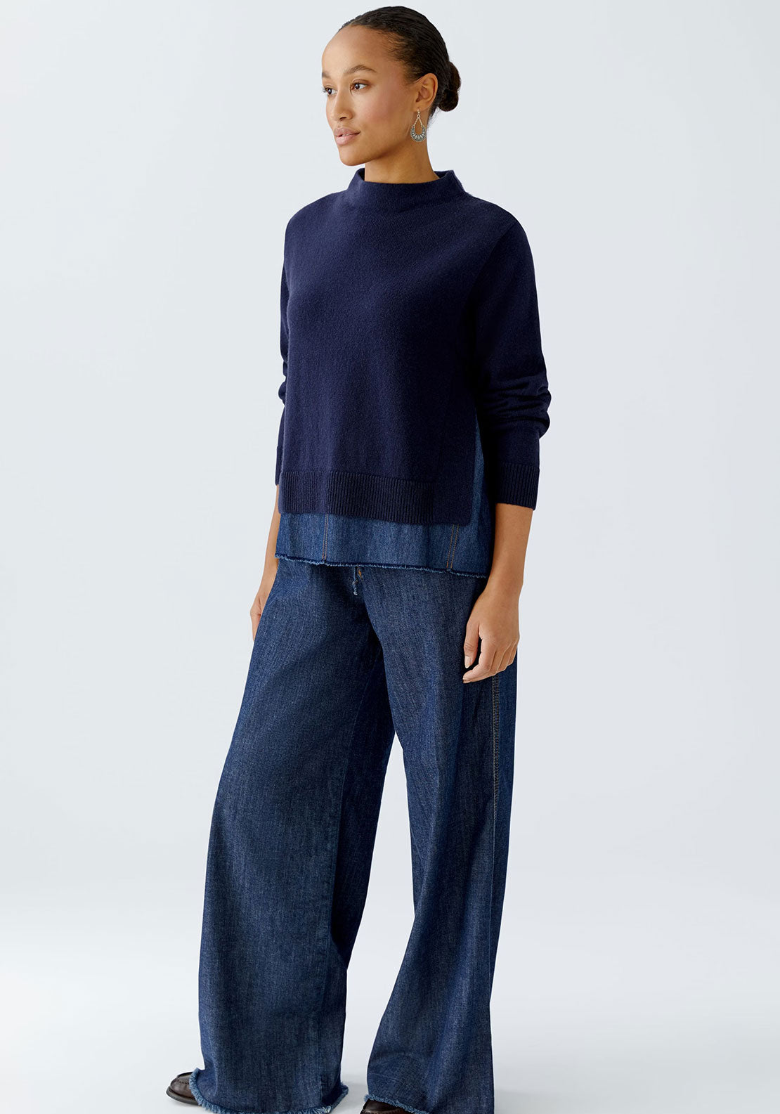 Denim Insert Knit Jumper - Dark Blue