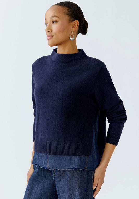 Denim Insert Knit Jumper - Dark Blue