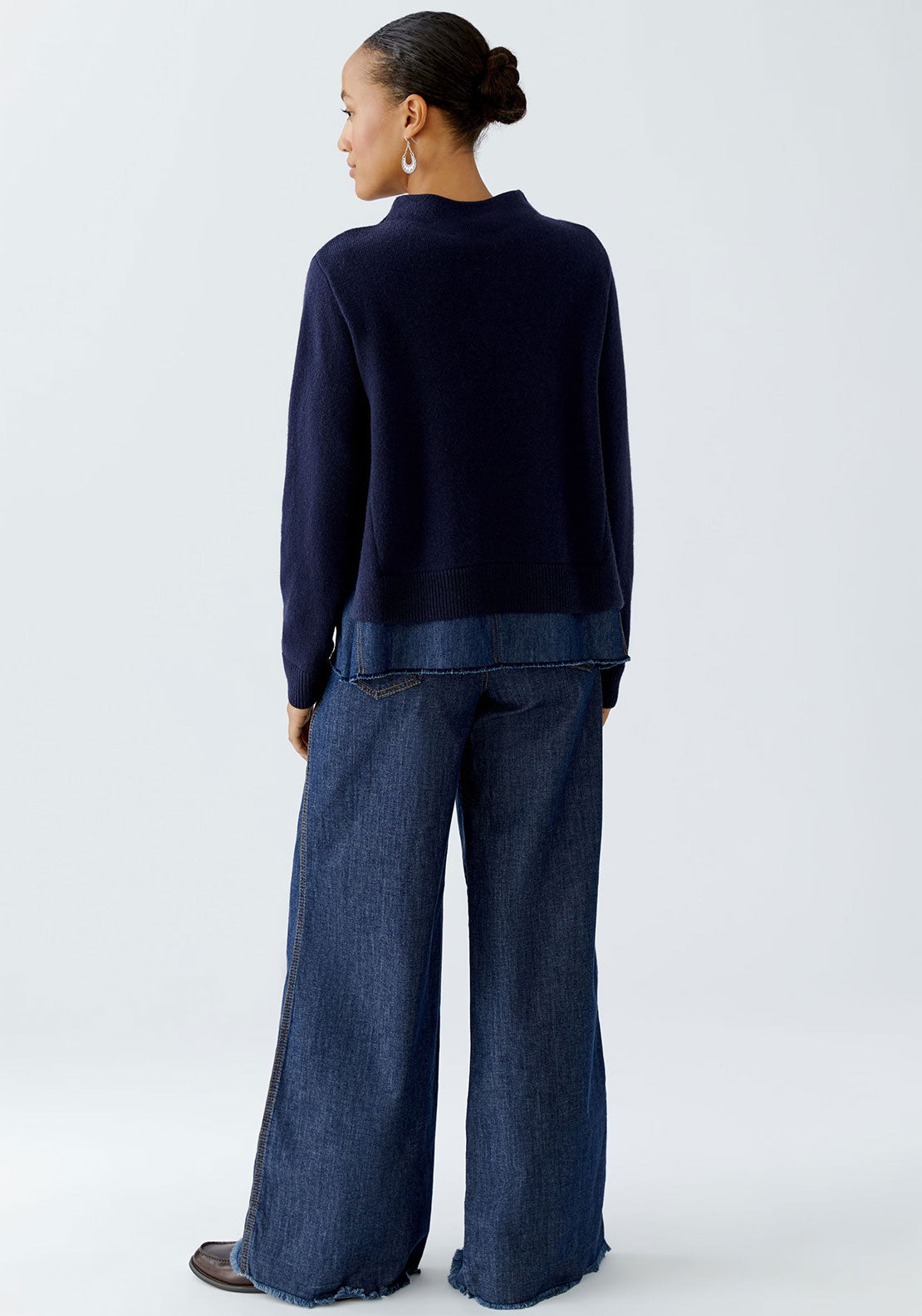 Denim Insert Knit Jumper - Dark Blue