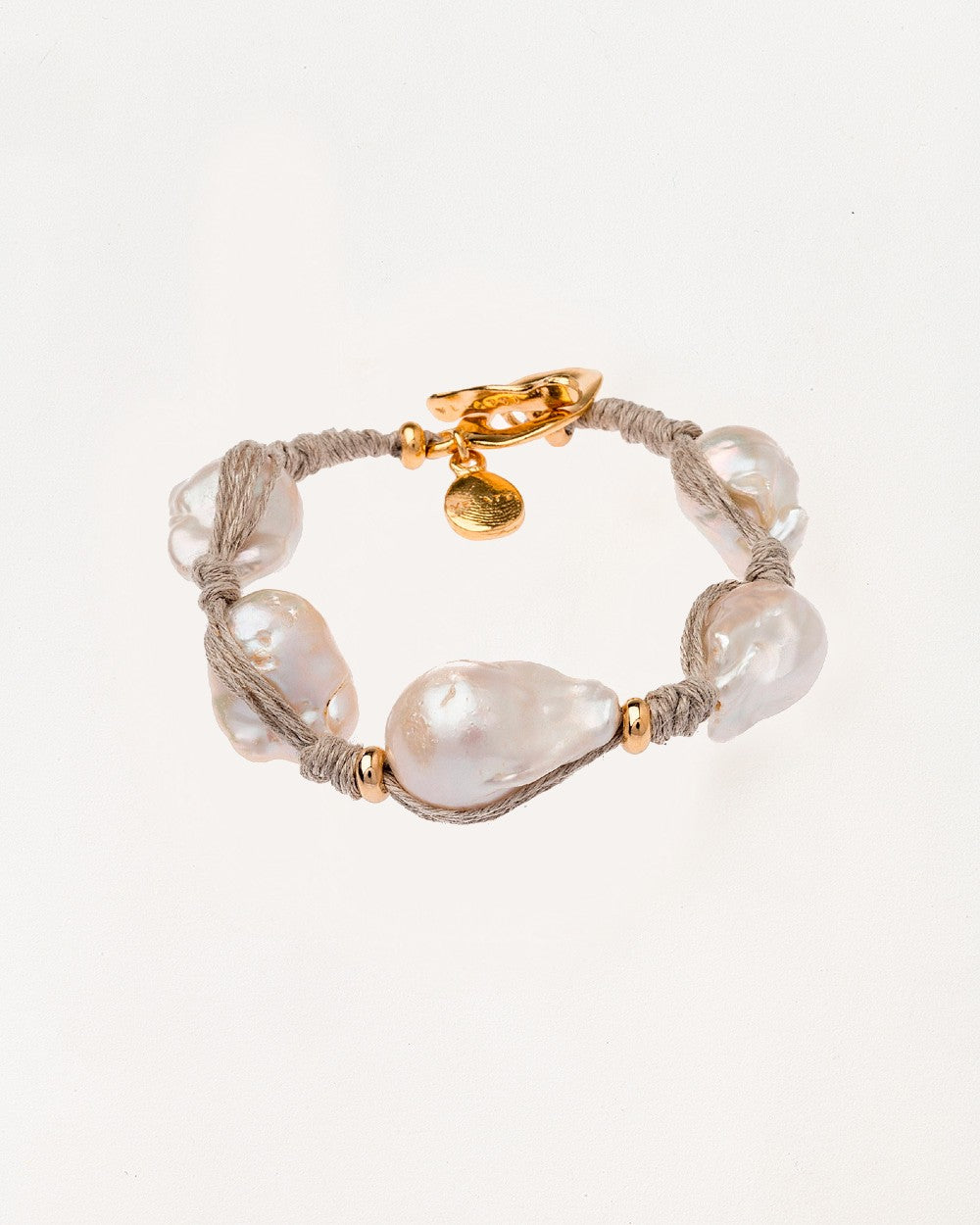 Hand Knotted Linen Bracelet w/ 5 Freshwater Pearls