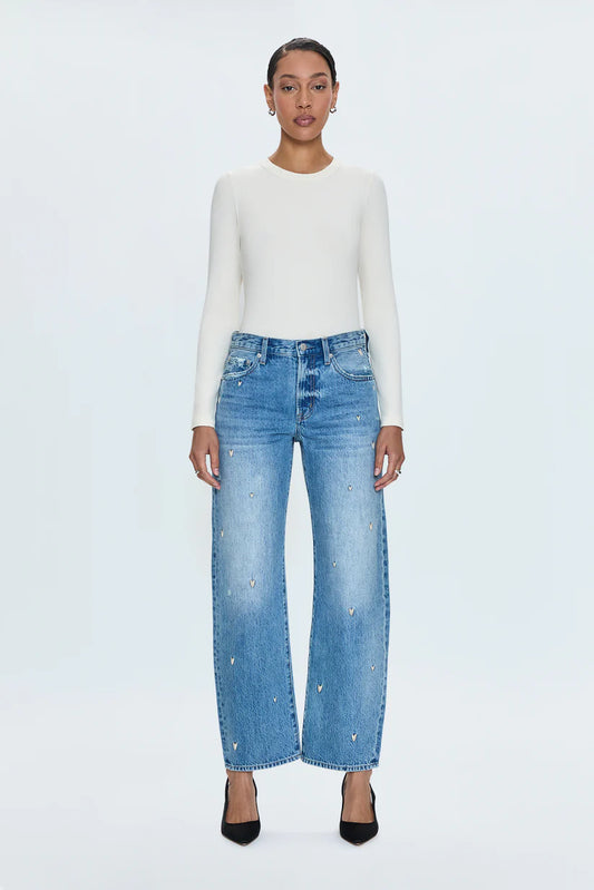 Lexi Mid Rise Bowed Straight Jean - Confetti Vintage