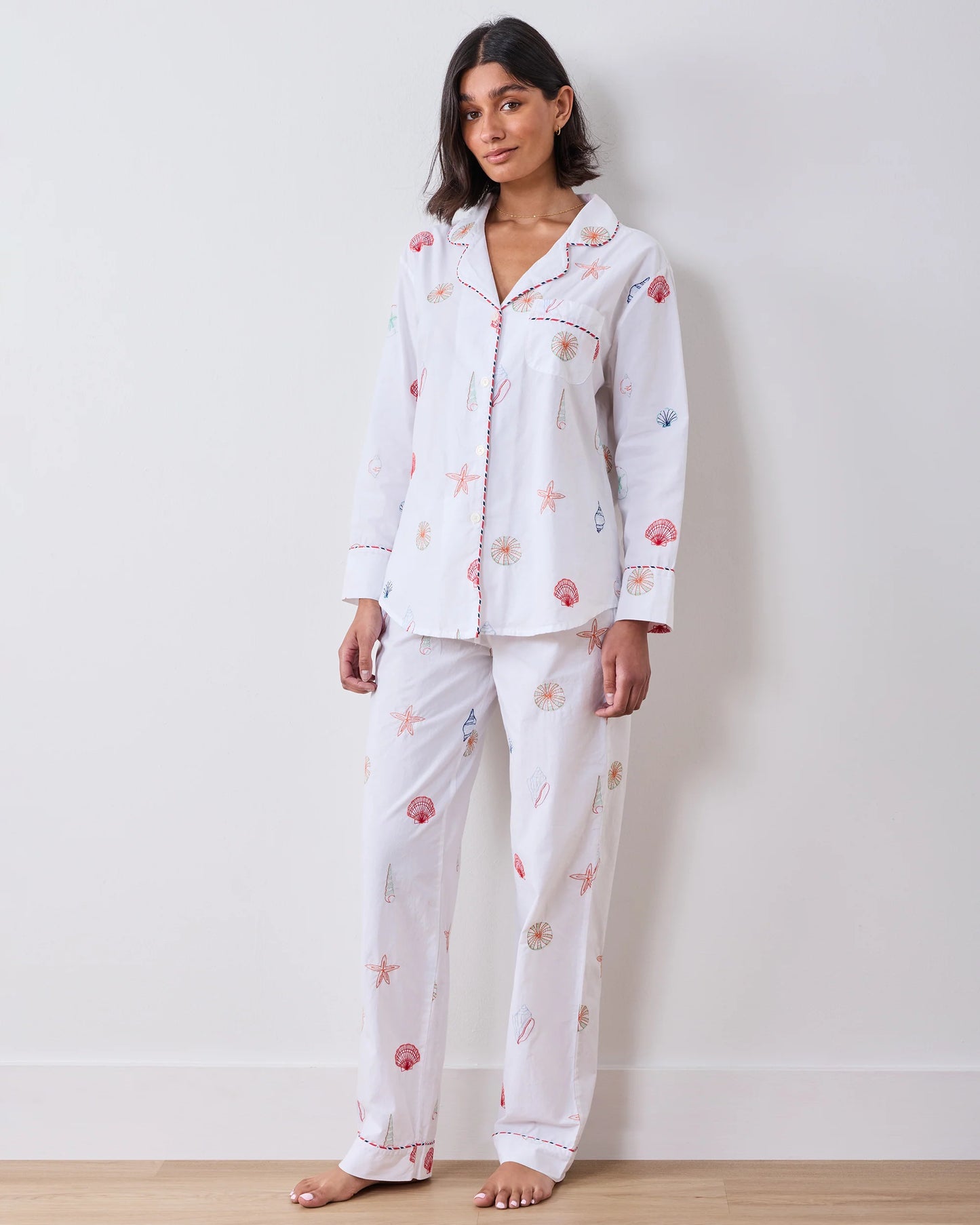 Embroidered Shells - Long PJ Set