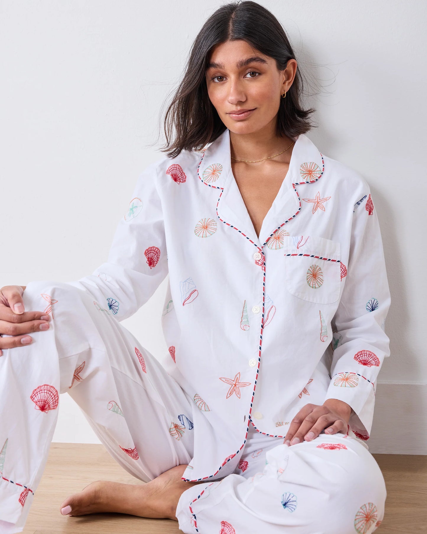 Embroidered Shells - Long PJ Set