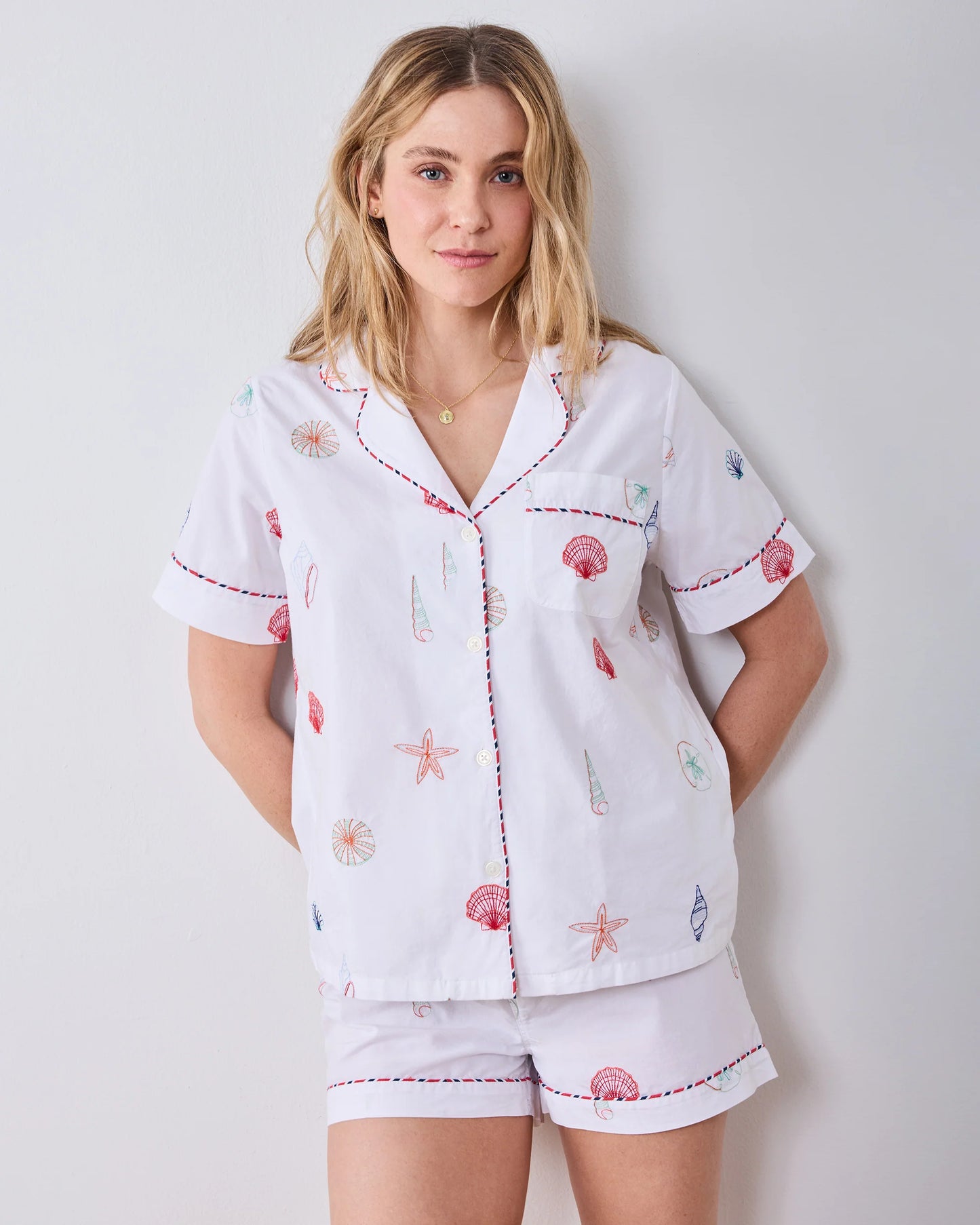 Embroidered Shells - Short PJ Set