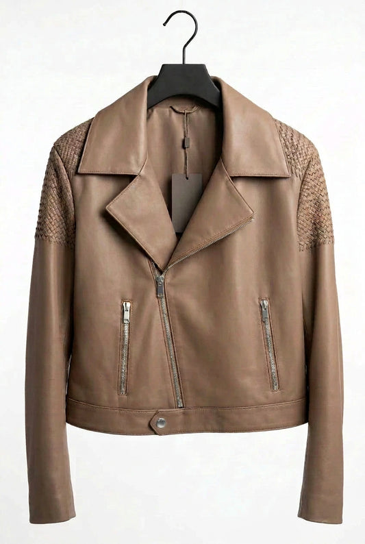 Woven Shoulder Leather Jacket