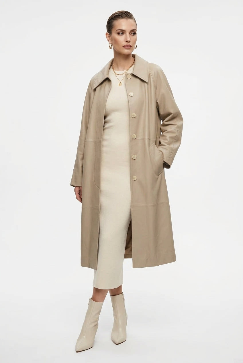 Long Leather Trench Coat