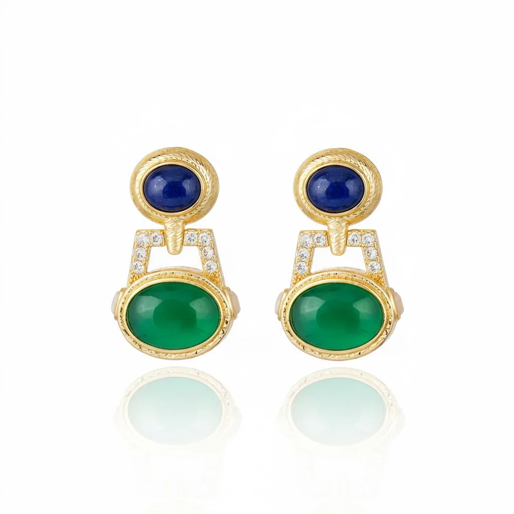 Segall Earrings Green Agate and Blue
