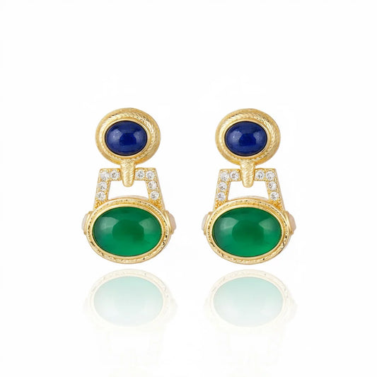 Segall Earrings Green Agate and Blue