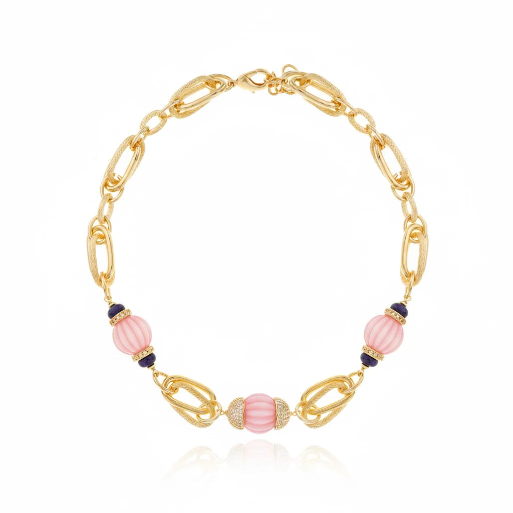 Zina Chain Necklace Pink and Amethyst