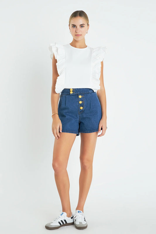 Poplin Ruffle Detail Sleeveless Top