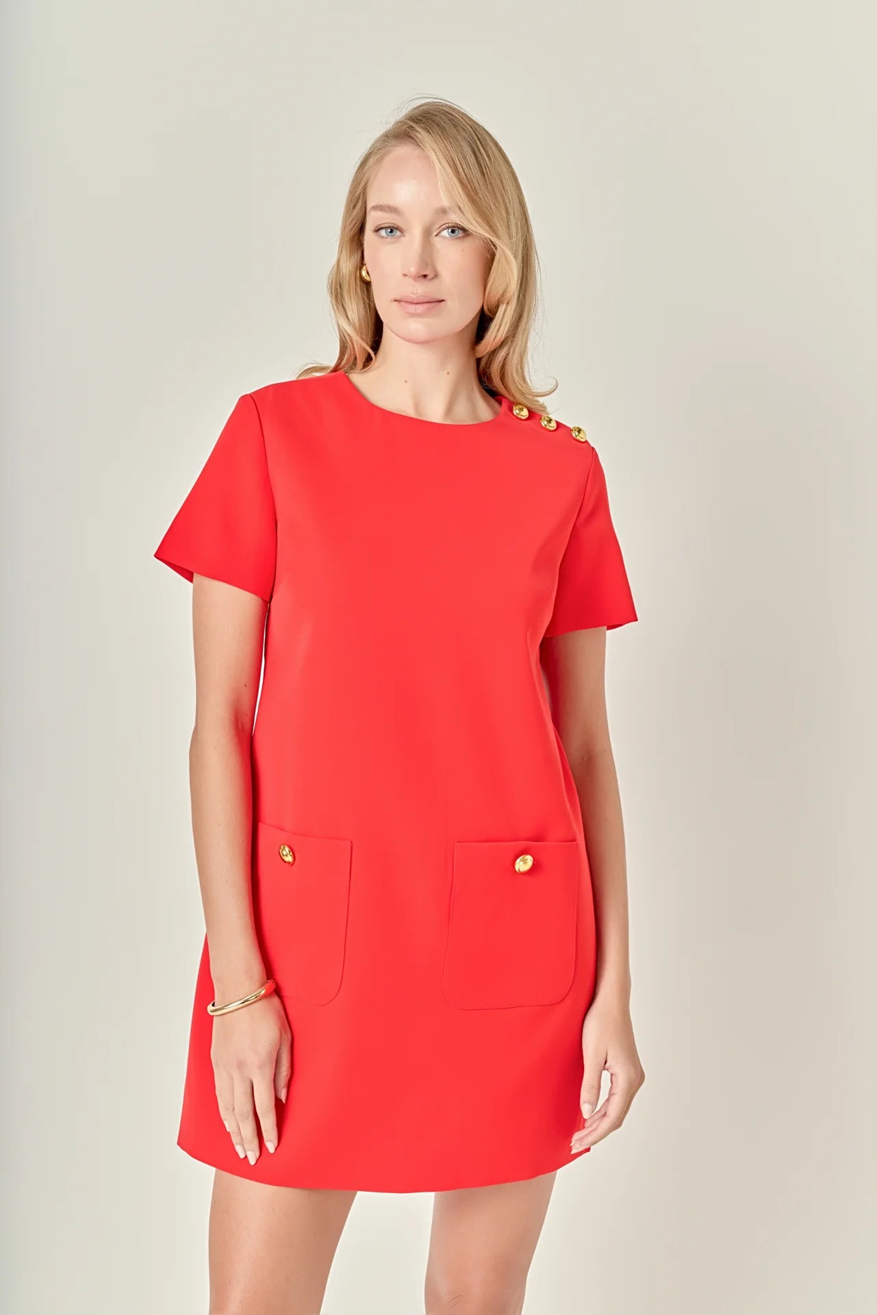 Gold Button Detailed Mini Dress