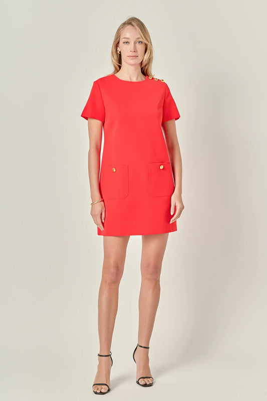 Gold Button Detailed Mini Dress
