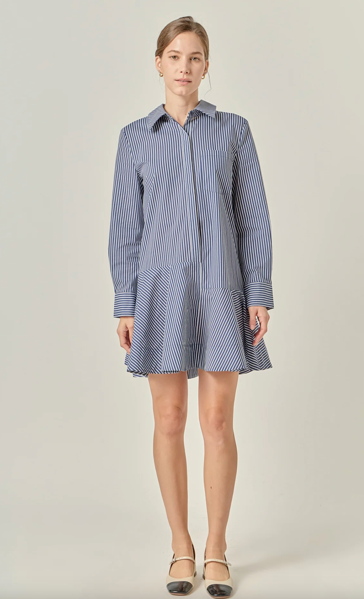 Stripe Collar Flared Skirt Dress