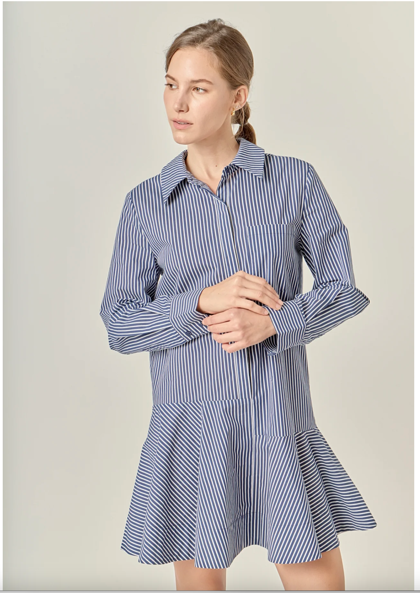 Stripe Collar Flared Skirt Dress