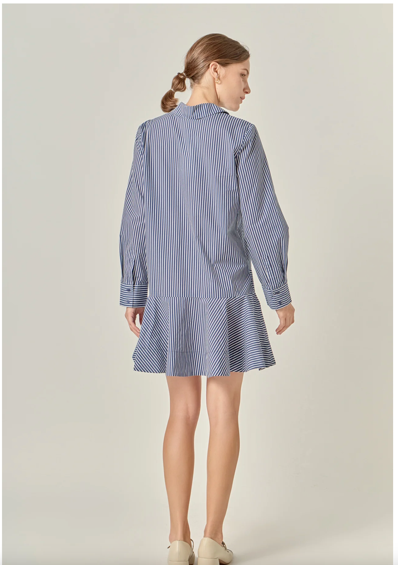 Stripe Collar Flared Skirt Dress