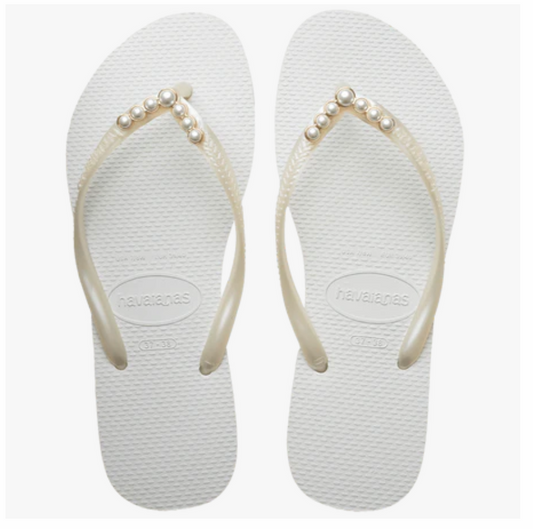 Slim Sandal - White Pearls