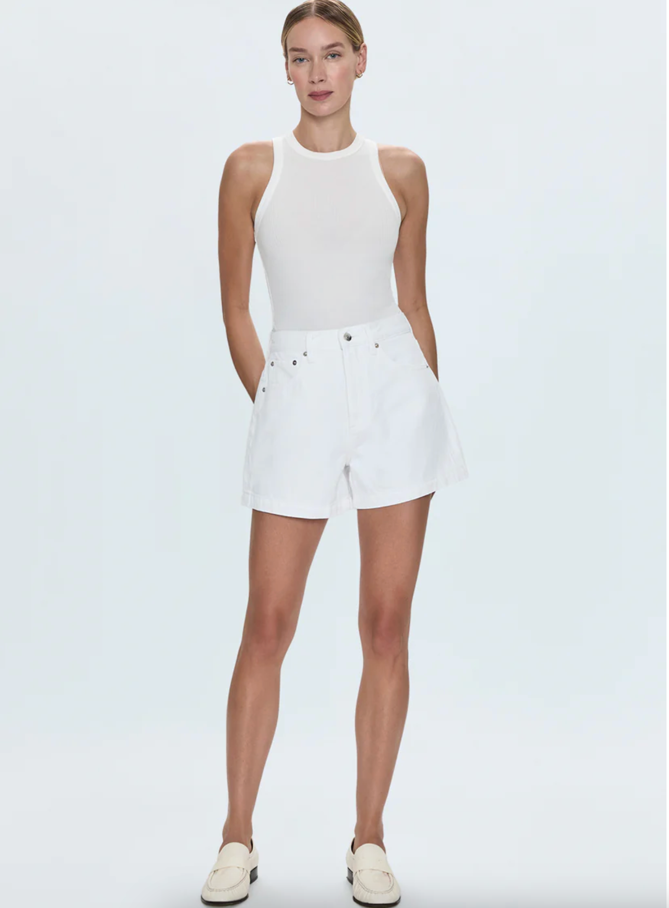 Saige High RIse A-Line Short - Polished White