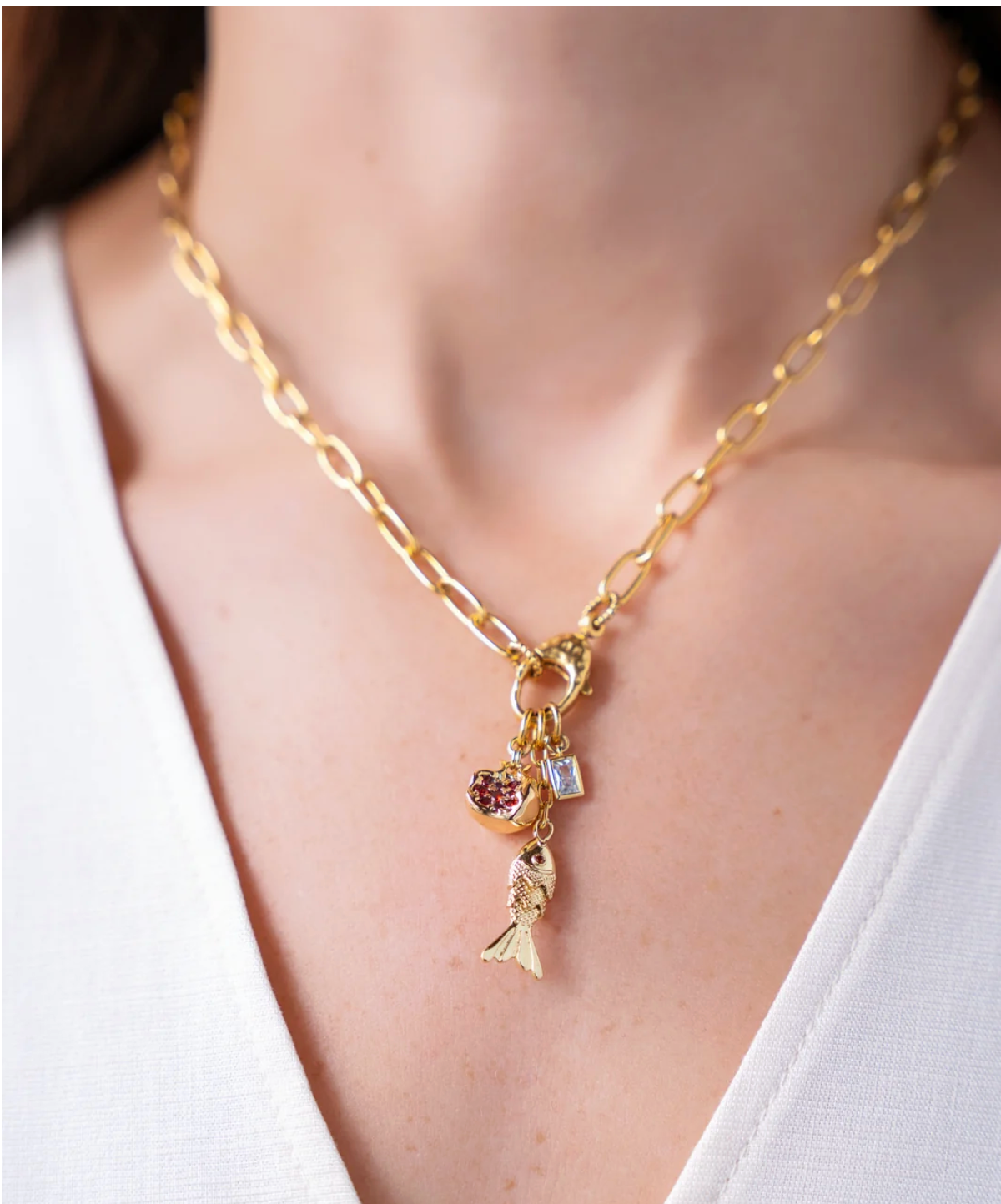 Fish Pomegranate Charm Necklace