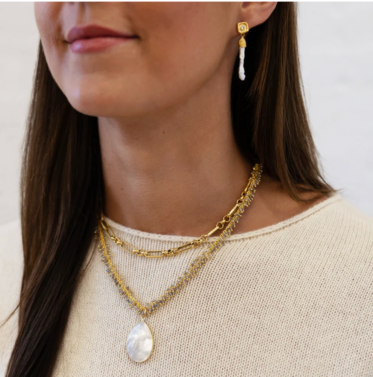 Labradorite Drizzle Necklace Pearl Pendant