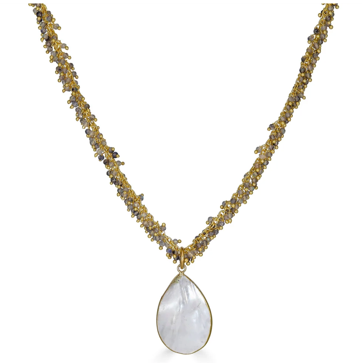 Labradorite Drizzle Necklace Pearl Pendant