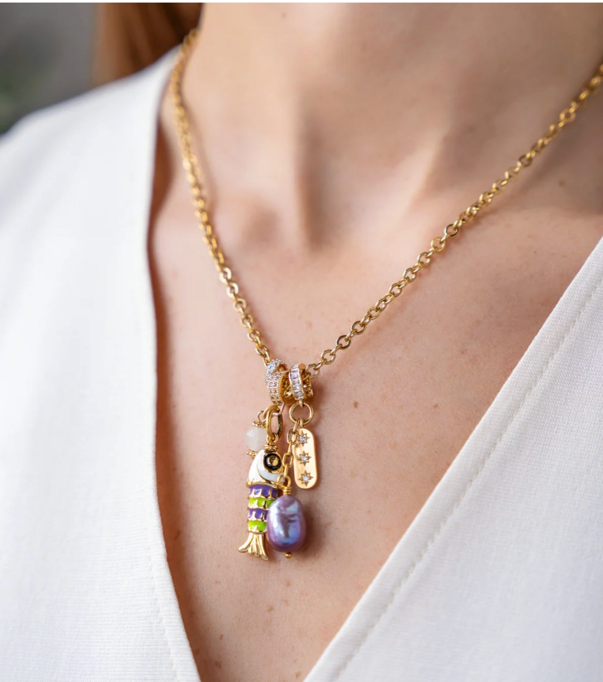 Fish Pearl Charm Necklace
