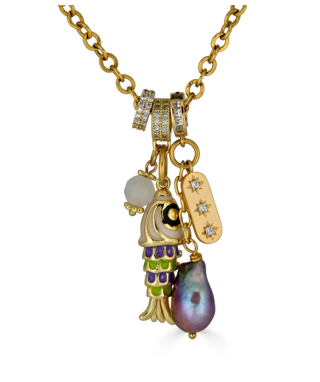 Fish Pearl Charm Necklace