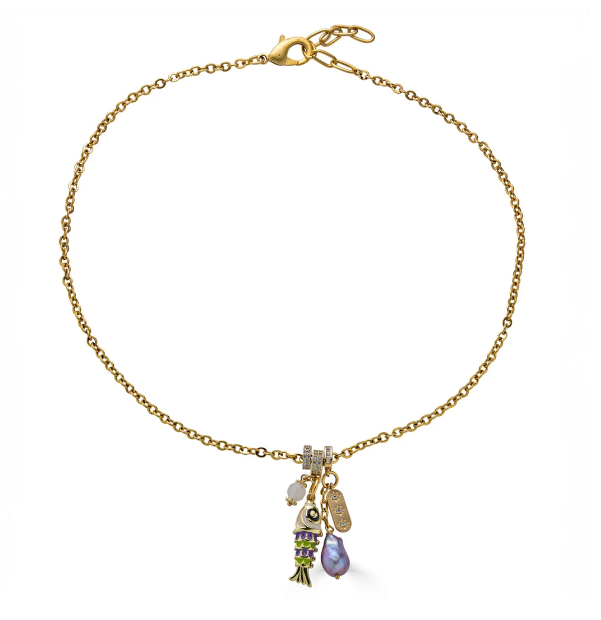 Fish Pearl Charm Necklace