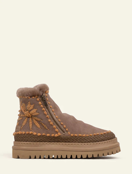 Setsu Floral Boot - Taupe Suede w Peach
