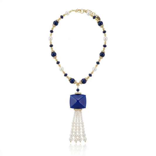 Tarsila Necklace Gold/Blue/Pearls