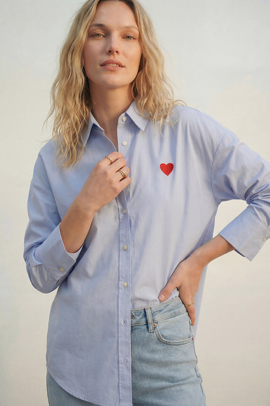 Oxford Cotton Shirt with Embroidered Red Heart