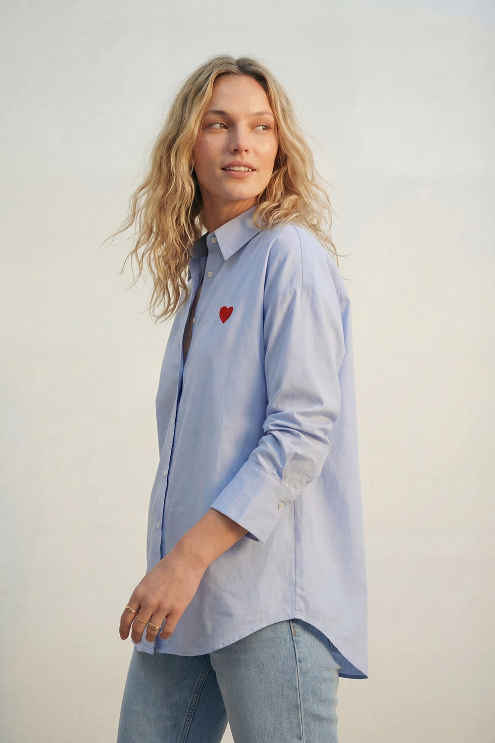 Oxford Cotton Shirt with Embroidered Red Heart
