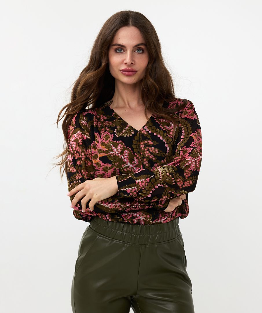 Global Flower V-Neck Blouse