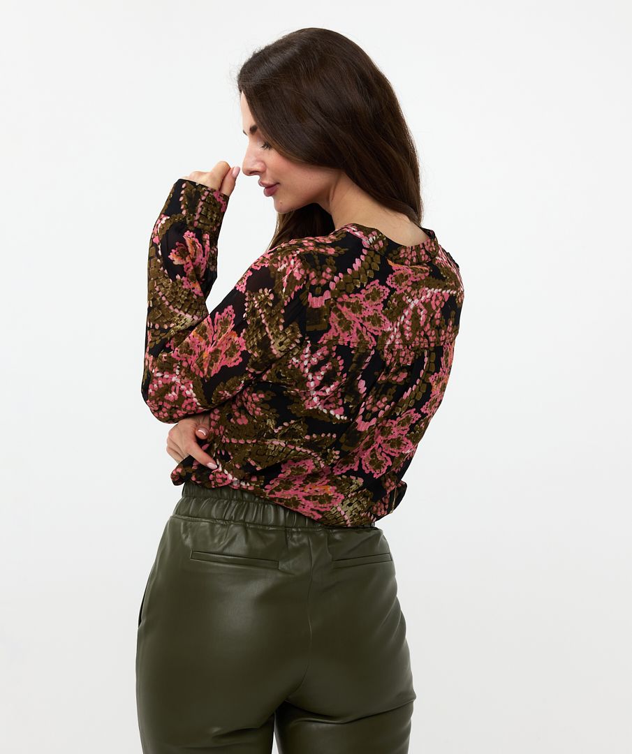 Global Flower V-Neck Blouse