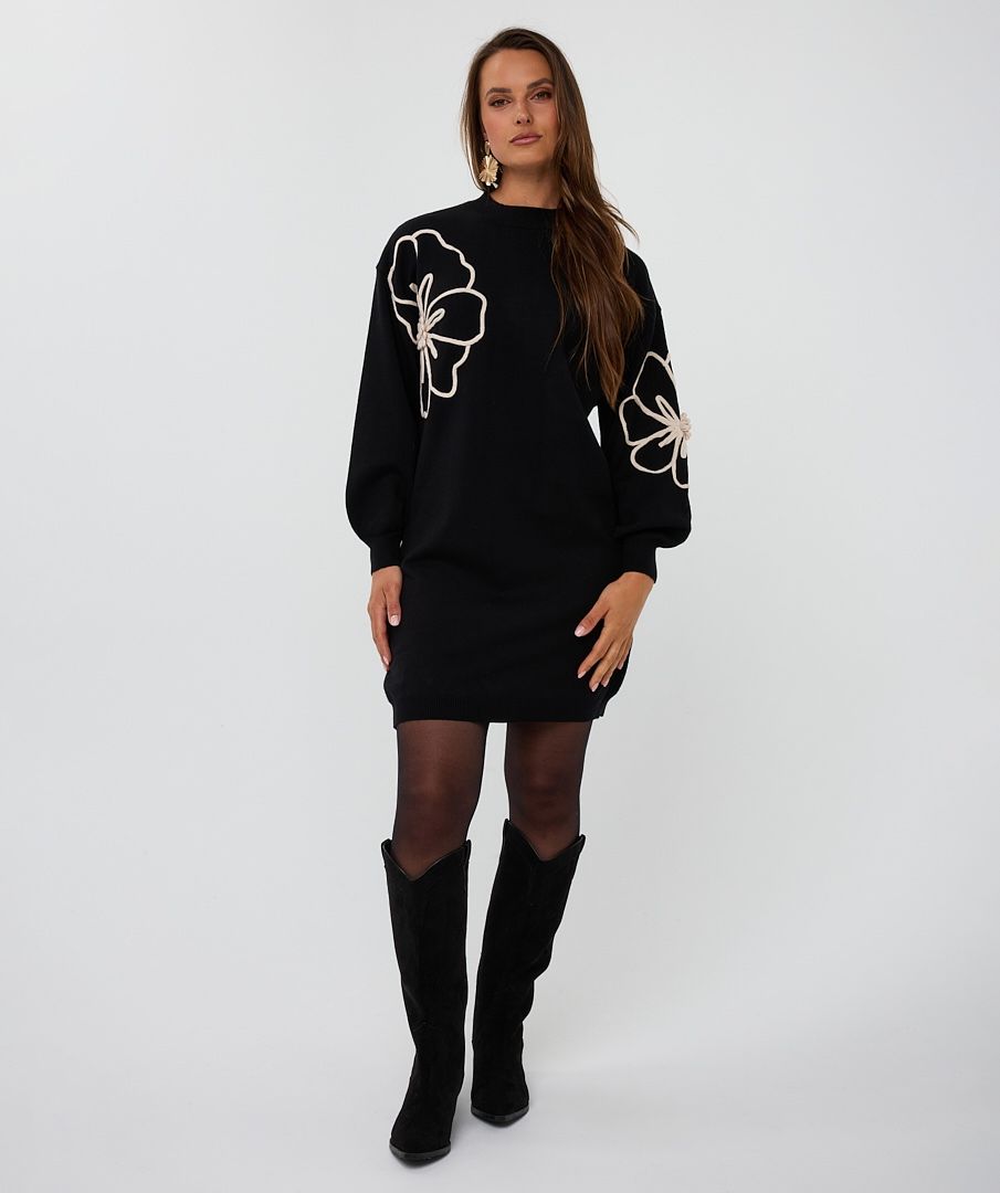 Tape Flower Sweater Dress