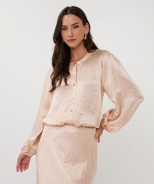 Acetate Balloon Sleeve Blouse