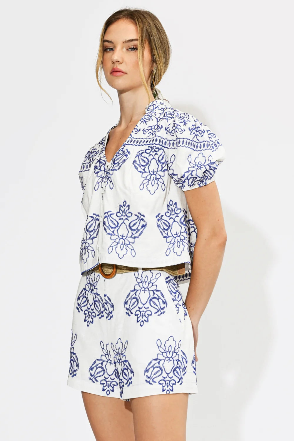 Caitlin Embroidered Short Sleeves Top
