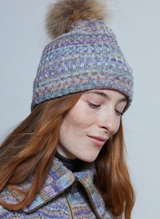 Space Dye Beanie W/ Fur Pom Pom