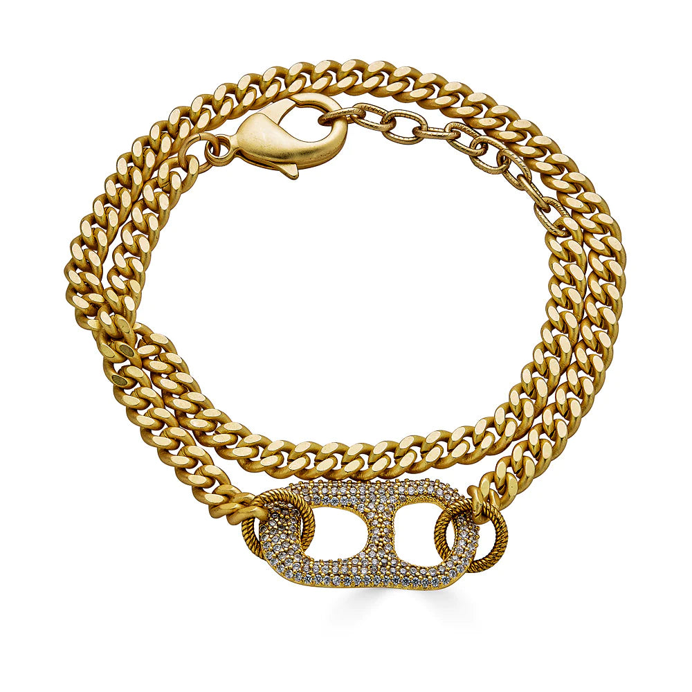 Double Wrap Pave Can Tab Bracelet