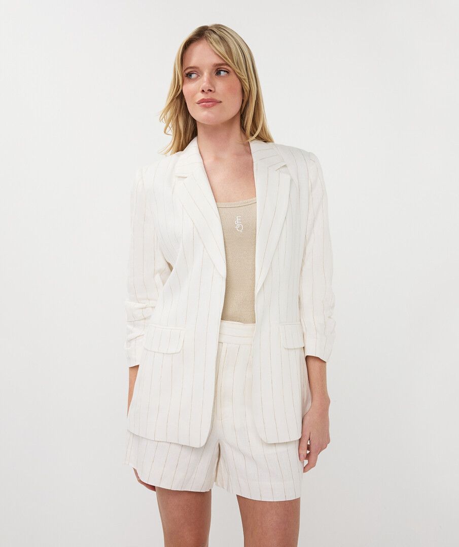 Beige Striped Linen Blazer