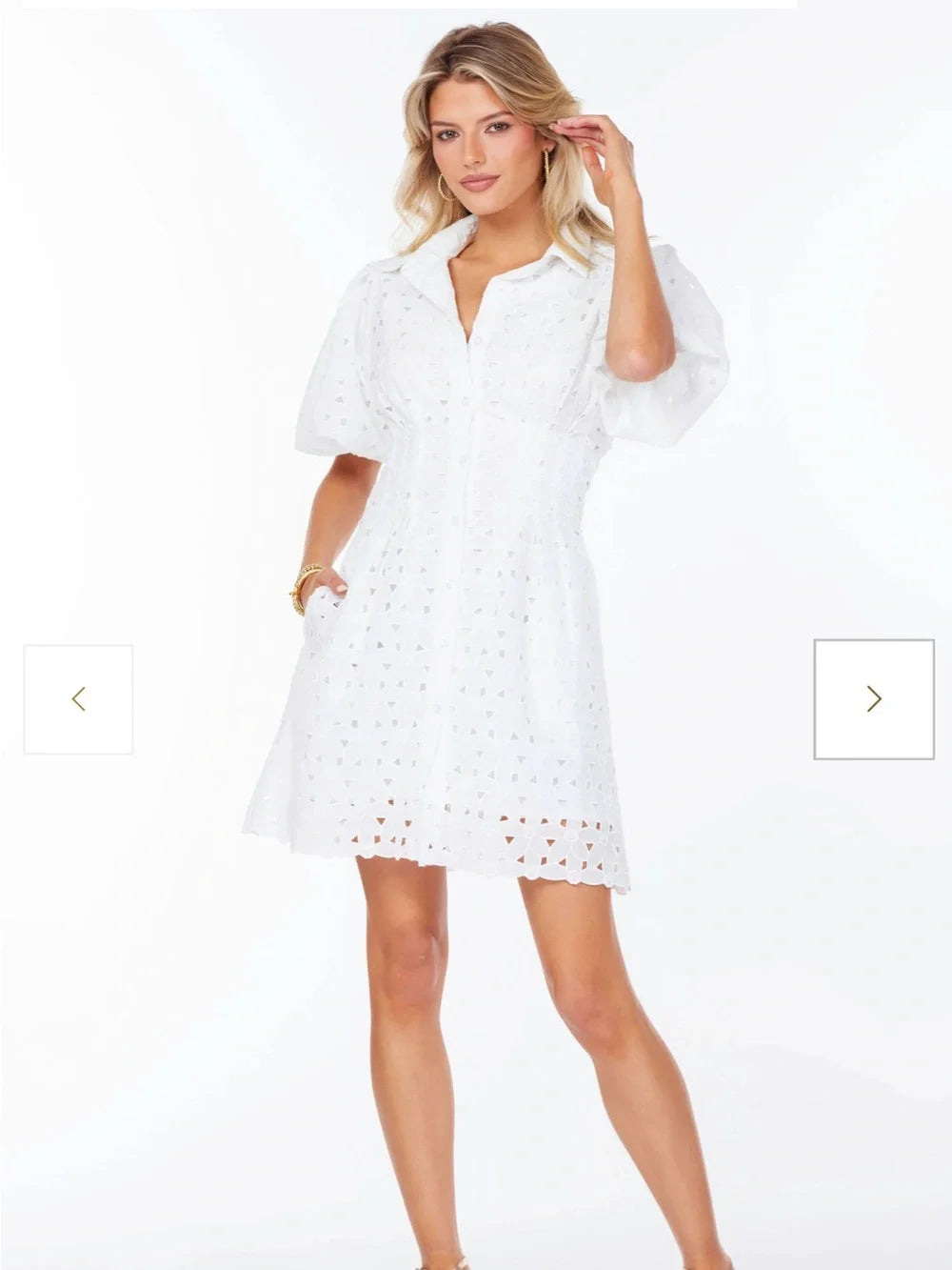 Jacqueline Bubble Sleeve Eyelet Dress