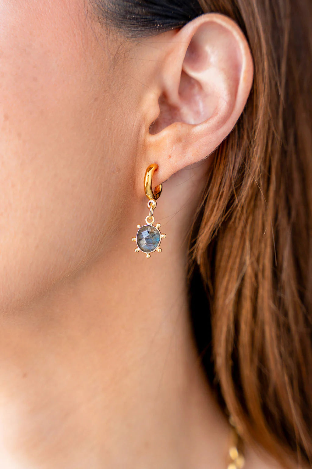 Labradorite Charm Hoop Earrings