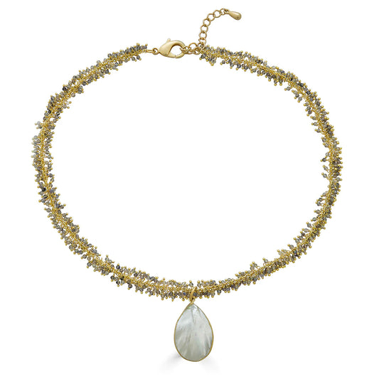 Labradorite Drizzle Necklace w Pearl Pendant