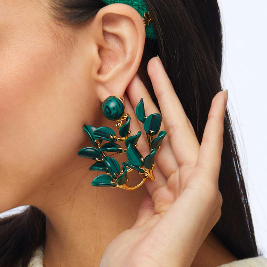 Malachite Vine Leaf Earrings